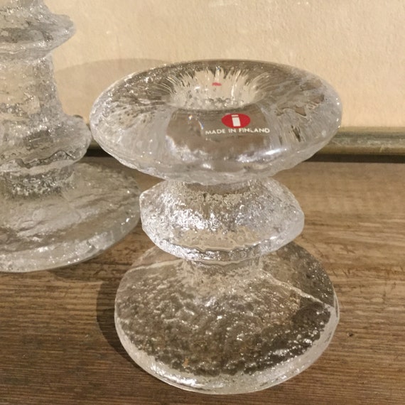 Vintage Iittala Festivo Candlestick Set: Mid Century Icy Glass