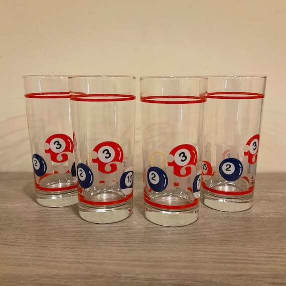 Set of 4 Billiard Ball Drinking Glasses Pool Player Gift Game Room Barware  Tall 16 Ounce Glasses Water Tumblers 