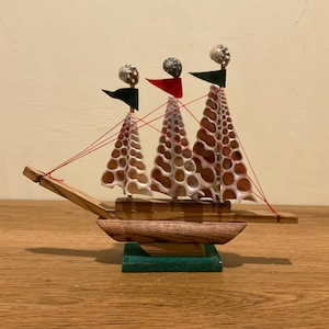 Vintage Seashell Schooner Sailing Ship by Nanco Unique Model Sailboat Coastal Decor Sailing Gift  Seashell Decor
