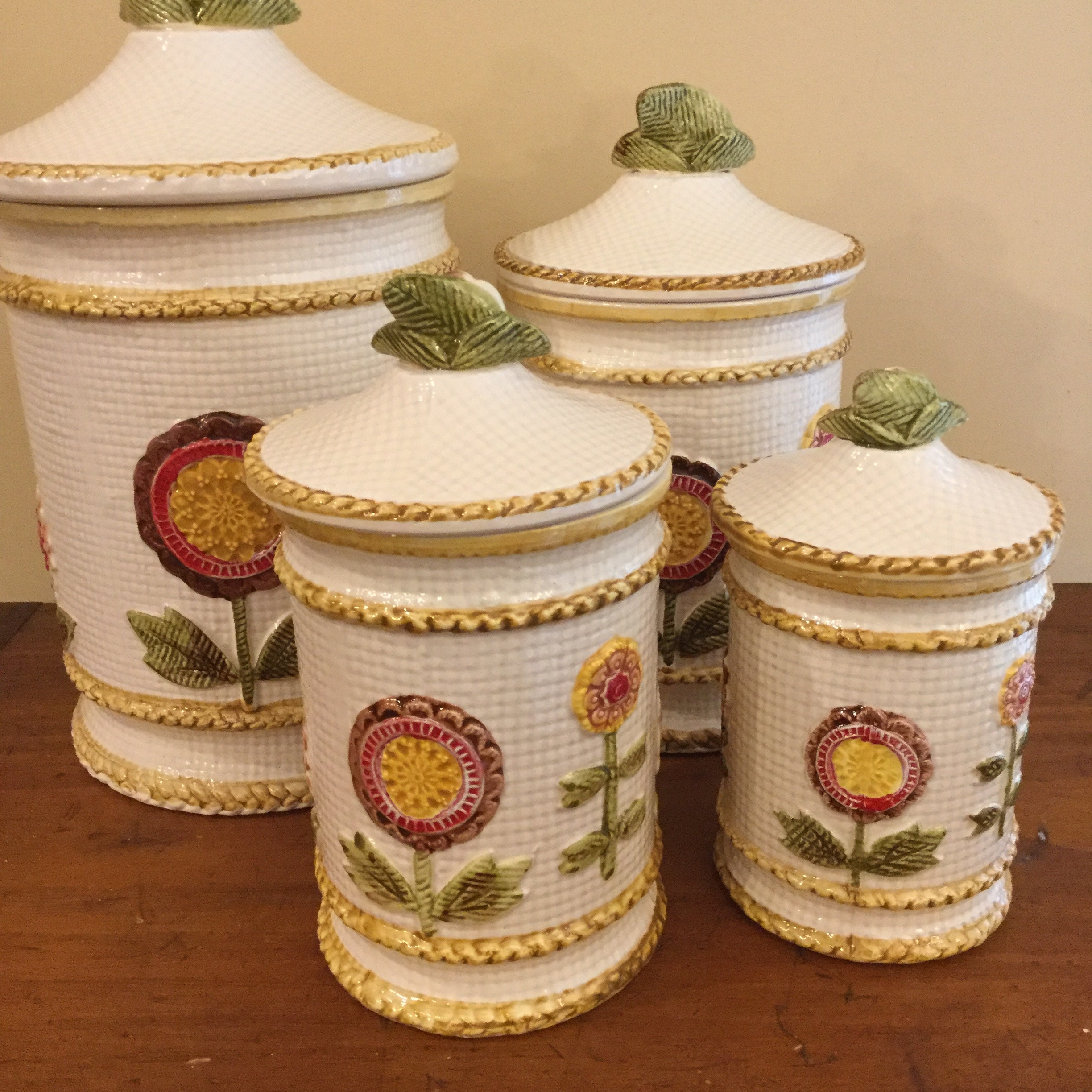 Juego de 4 botes de cocina de cerámica vintage con flores | Etsy