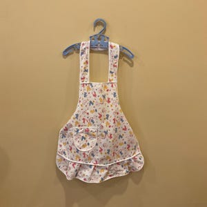 Vintage Child Apron with Pocket and Animal Graphics, Slip Over Cotton Apron, Child Baking Gift, Kids Apron