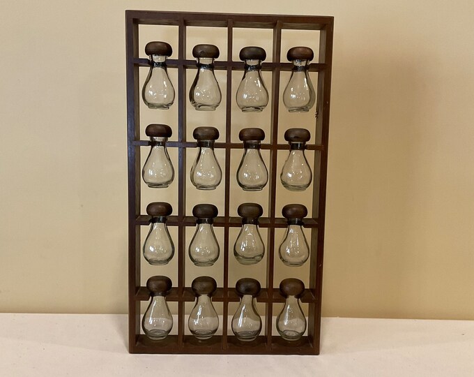 Unique Vintage Mid Century Wall Mounted Wooden Spice Rack With 16 ...