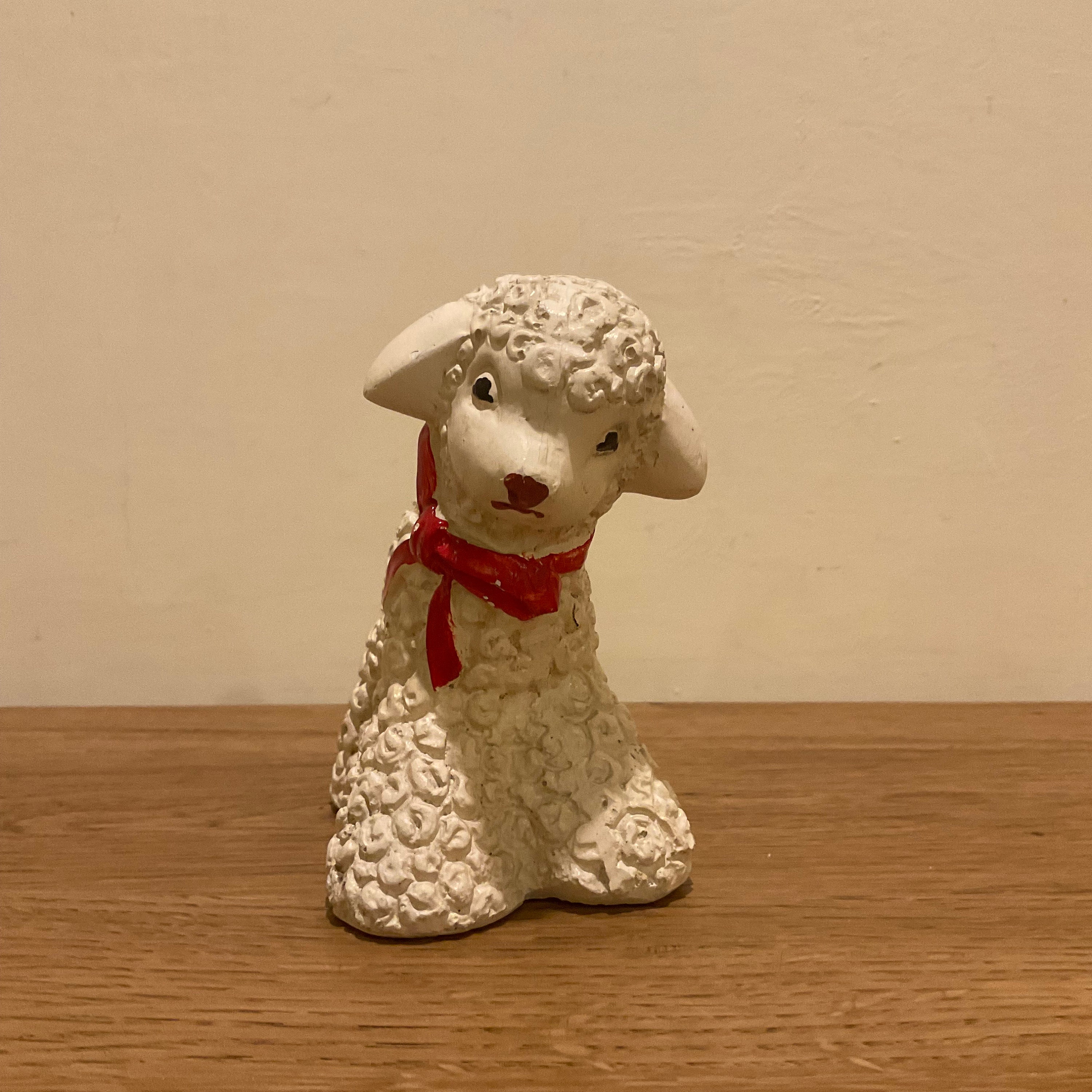 Vintage Chalkware Lamb Figurine: 1930s Carnival Prize, Nursery