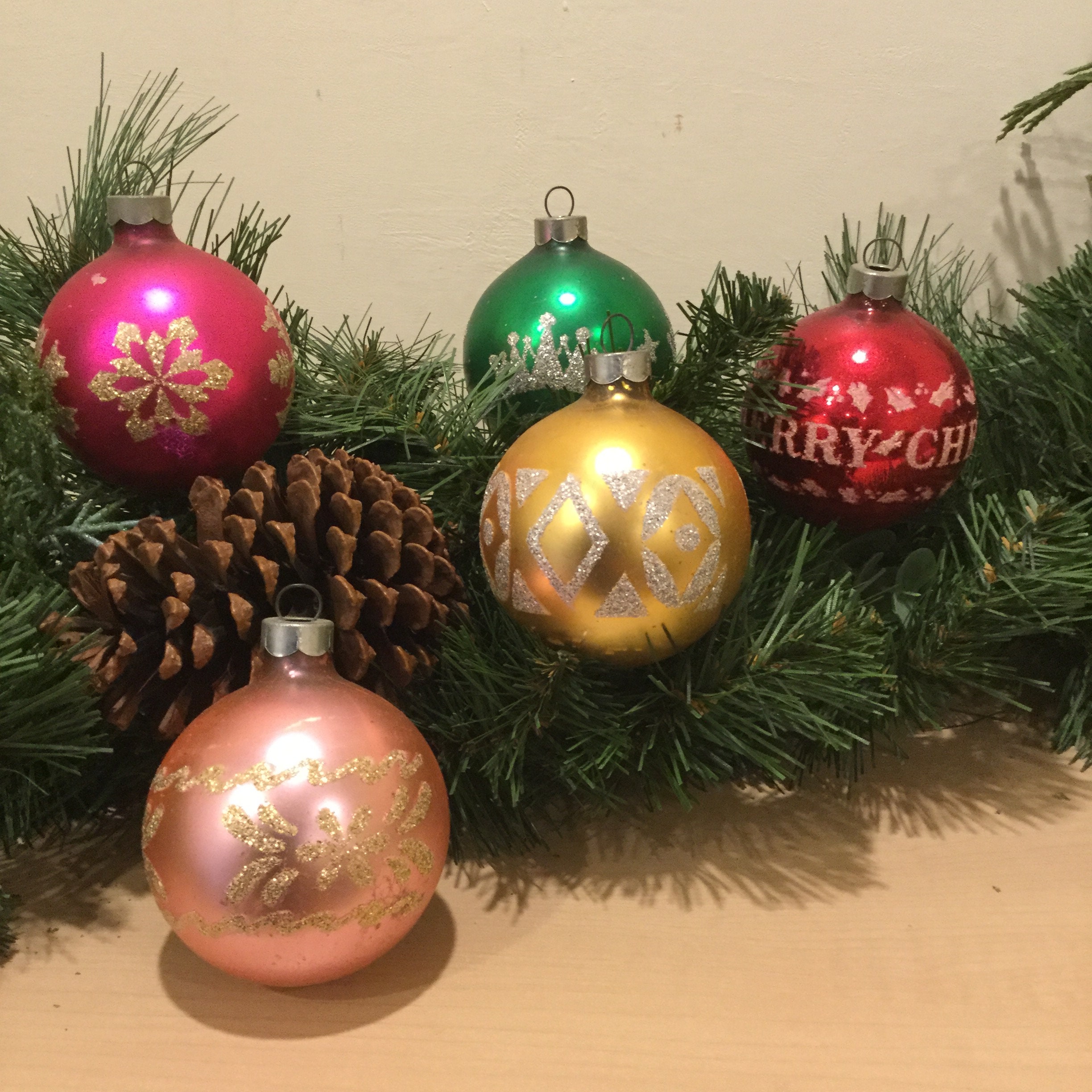 Glass Christmas Tree Glittery Design Decorations Set of 2
