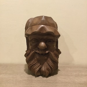 Rustic Wood Carving: Folk Art Fisherman Santa Statue