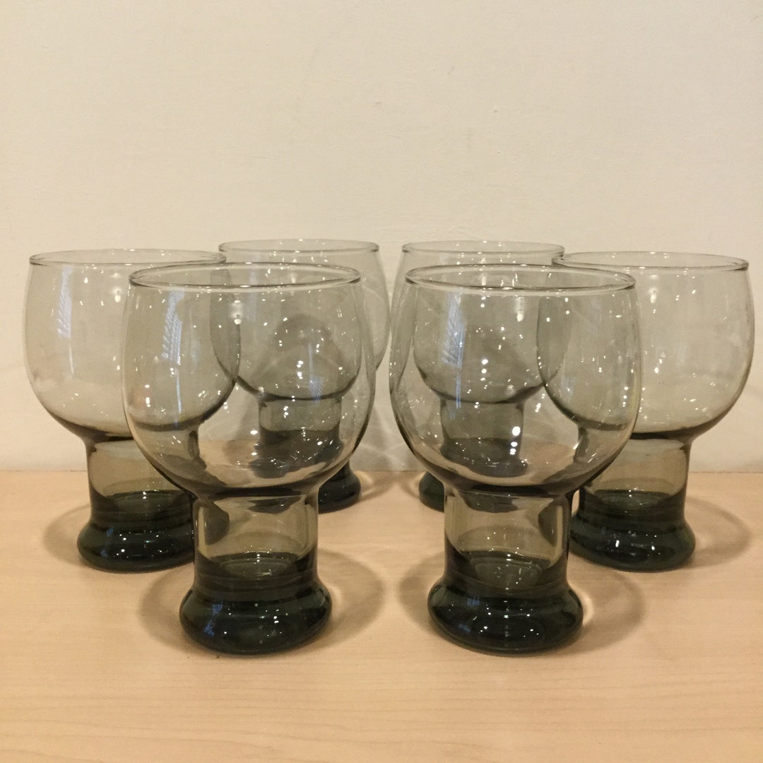 Set of 6 Smoke Drinking Glasses Bubble Glasses With Pedestal Retro
