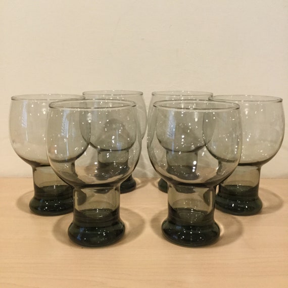 Set of 6 Smoke Drinking Glasses Bubble Glasses With Pedestal 