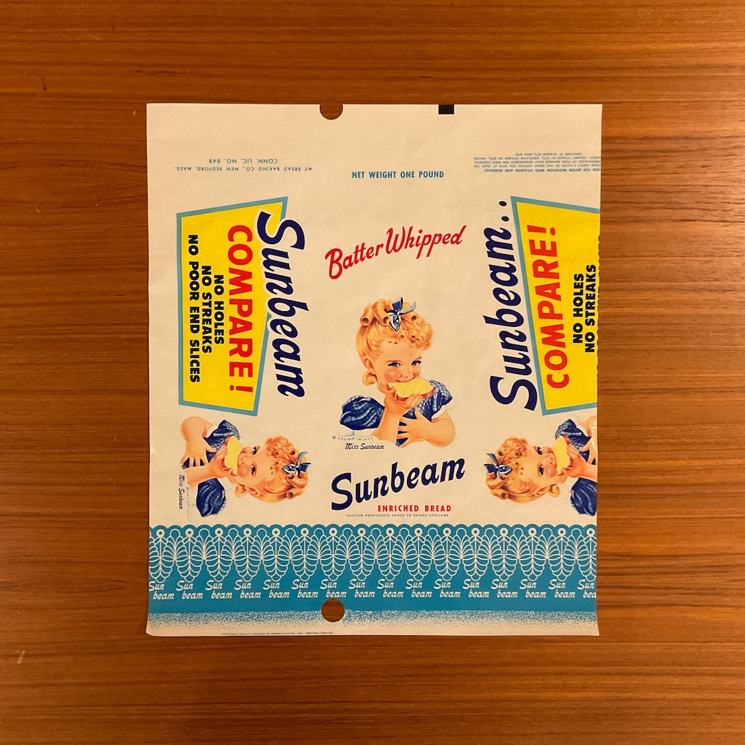 Vintage Sunbeam Bread Wax Paper Wrapper Miss Sunbeam Graphics Food 