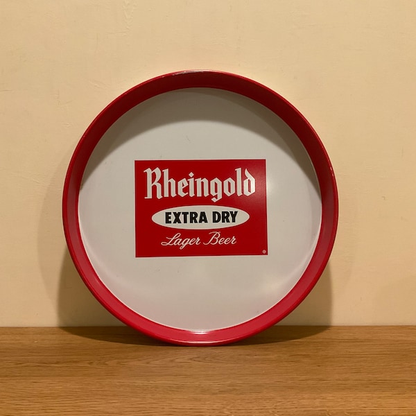 Vintage Rheingold Extra Dry Lager Metal Beer Tray Round Bar Tray Beer Lover Gift Red and White Barware Home Bar Gift