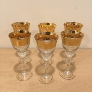 Vintage Gold Rim Cordial Glasses - Set of 6 Elegant Shot Glasses