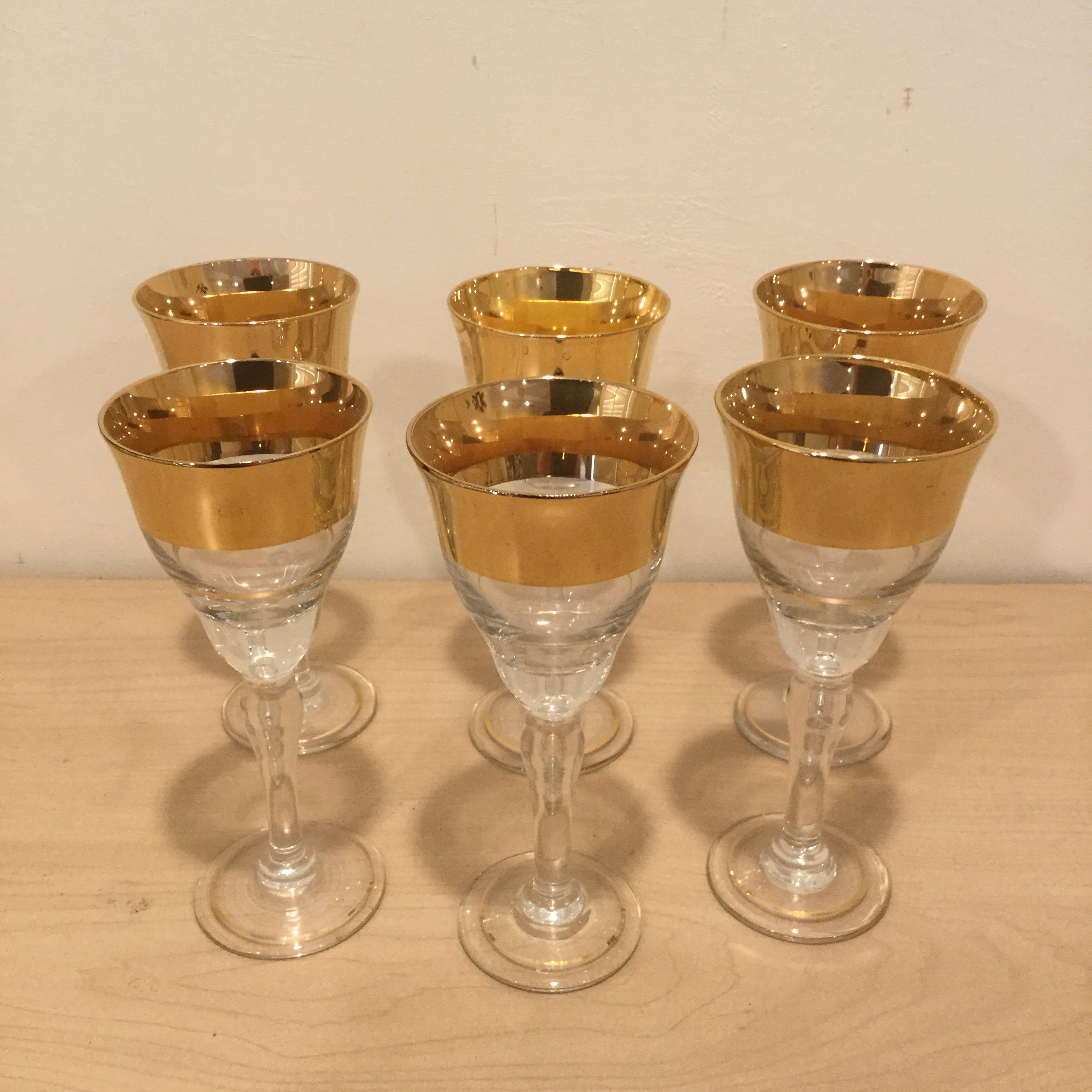 Set of 6 Vintage Gold Rimmed Cordial Glasses Special Etsy