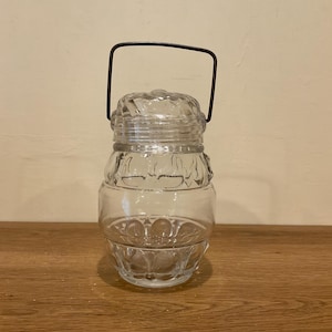 Antique Glass Candy Jar with Metal Handle: Rare Jars, Apothecary Container, Bathroom Storage