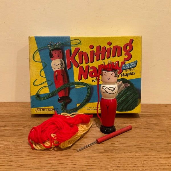 Vintage Knitting Nancy by J.W. Spears in Original Box with Instructions French Knitting Tool Corker Knobby Spool Beginner Knitting Kit