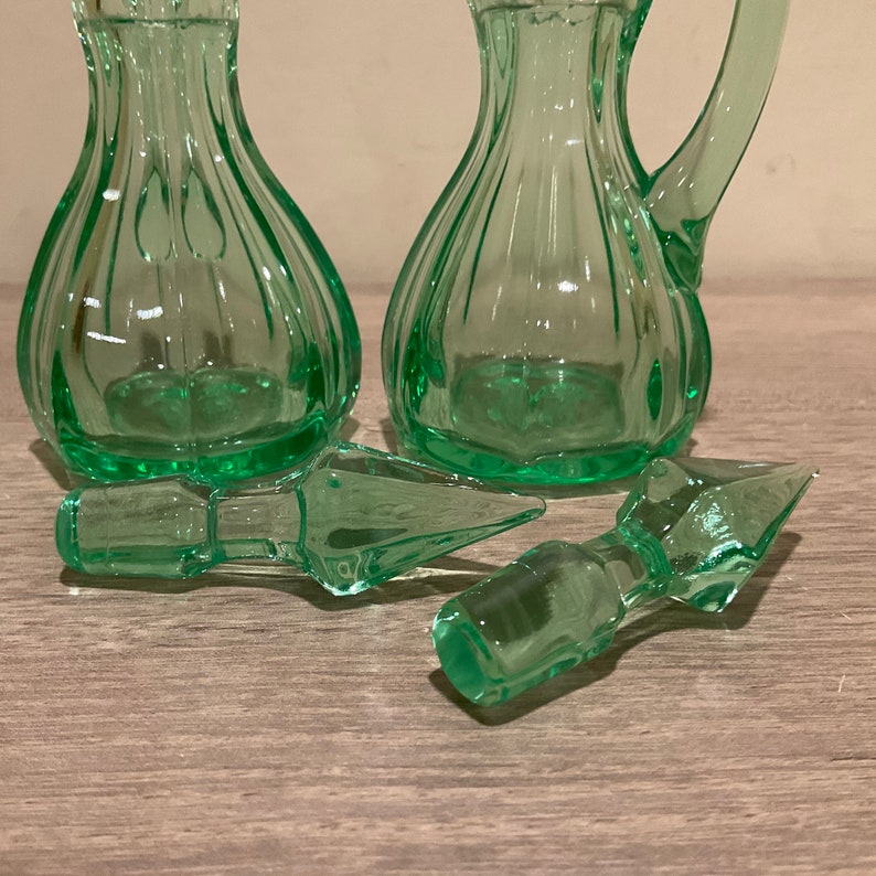 Pair of Vintage Uranium Vaseline Glass Cruets With Diamond Etsy
