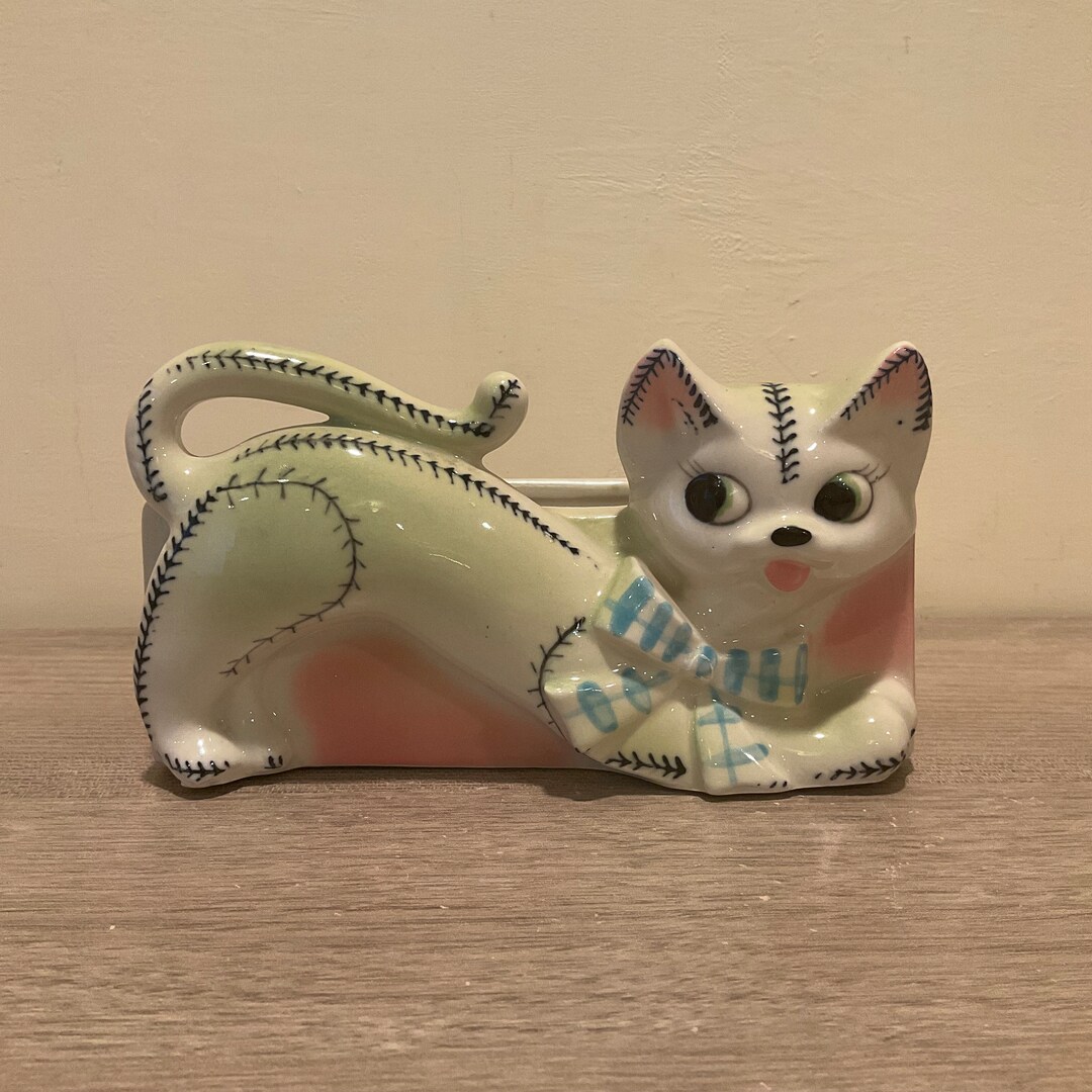 Vintage ceramic cat wall pocket holder made in japan mid etsy