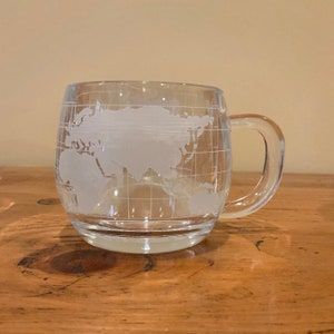 Vintage Nescafé World Globe Mugs - Set of 4 Etched Glass Coffee Cups