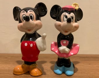 Vintage Mickey and Minnie Mouse Ceramic Figurines, Disney Collectibles