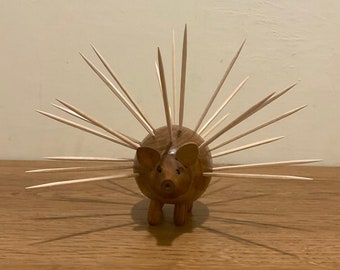 Adorable Vintage Wooden Pig Toothpick Holder Porcupine Toothpick Holder Hostess Gift Wooden Animal Appetizer Holder