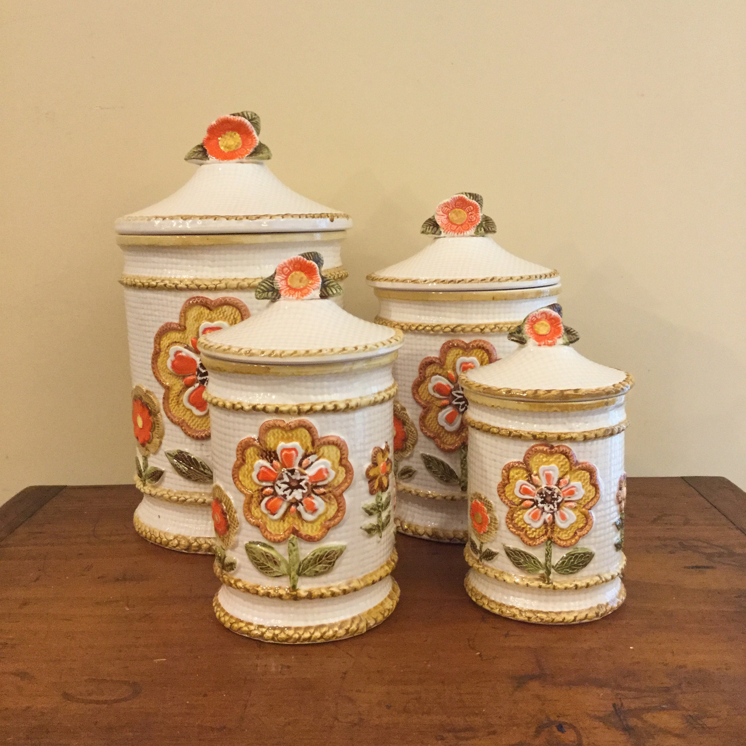 Juego de 4 botes de cocina de cerámica vintage con flores | Etsy