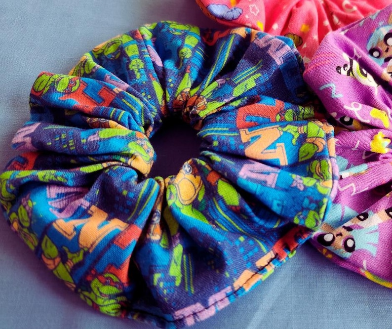 Nineties Style Scrunchies Nostalgic Hair Accessories Collection Handmade Cotton Ties Retro Aesthetic Design Video Game Character Inspired Elements Millennial Gift Idea Vintage Fashion Statement Colorful Pattern Pieces Comfortable Stretch