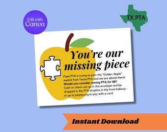 PTA Membership Flyer Template Canva pta Golden Apple Teacher School PTA Flyer for PTO Staff Recruitment Tracker Printable Letter for Admin