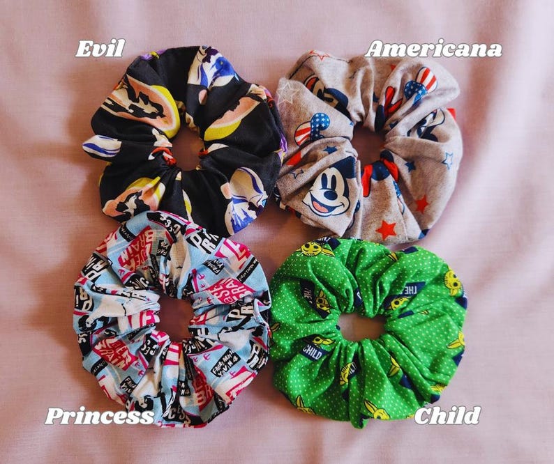 Retro Fashion Accessories Nostalgic Scrunchie Collection Handmade Cotton Hair Ties Video Game Character Inspired Design Nineties Style Aesthetic Millennial Gift Idea Vintage Appeal Colorful Pattern Elements Comfortable Daily Wear Quality