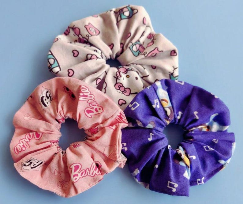 Nostalgic Scrunchie Set Retro Aesthetic Hair Accessory Cotton Tie Handmade Design Video Game Inspired Collection Nineties Style Cartoon Fashion Statement Millennial Gift Idea Vintage Vibe Accessories Colorful Pattern Daily Wear Comfortable