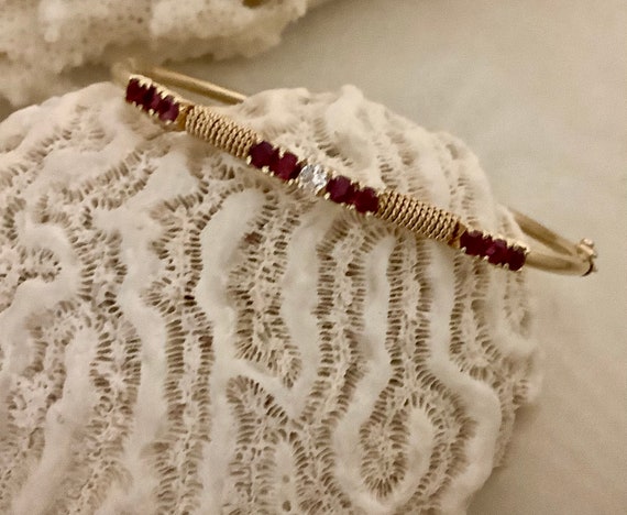 14K Solid Gold Ruby and Diamond Elegant Bangle Br… - image 4
