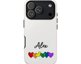 LGBTQ Pride Phone Case - Hand-Drawn Sketched Rainbow Hearts - For iPhone,  Google Pixel and Samsung Galaxy
