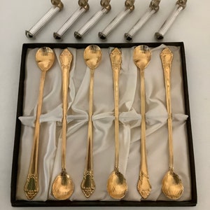 set of 6 vintage gold plated oyster spoons