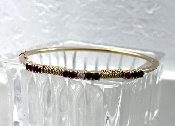 14K Solid Gold Ruby and Diamond Elegant Bangle Br… - image 13