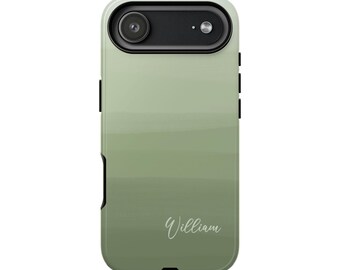 Classy Minimalist Sage Green Ombre Phone Case - Graphite-Inspired Gradient Design with Free Name Personalization for iPhone/Galaxy/Pixel 9