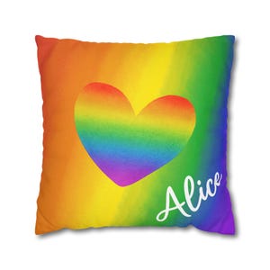 LGBTQ Bright Gradient Custom Heart Pillow Cover | Square Pillowcase, Pride Home Decor Bright Rainbow Free Optional Personalization