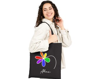 LGBTQ Rainbow Pride Personalized Cotton Canvas Tote Bag - Modern Floral Design
