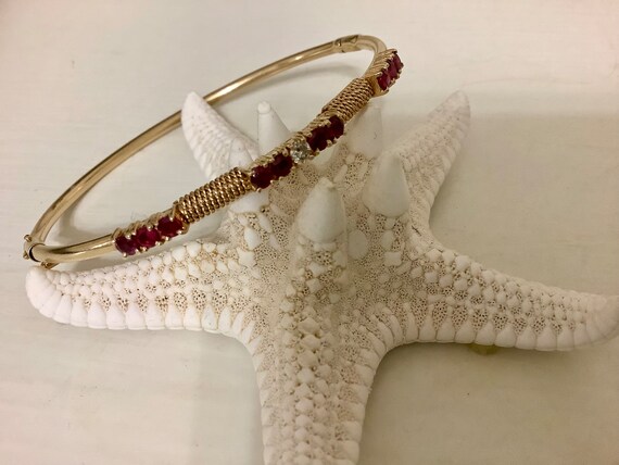14K Solid Gold Ruby and Diamond Elegant Bangle Br… - image 8