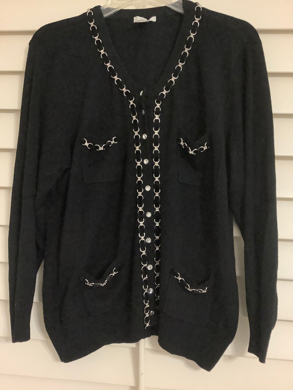 Cache’ Vintage 80s / 90s Black Cardigan embellish… - image 1