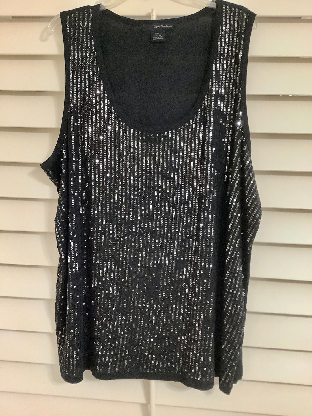 Calvin Klein Black Sequin Tank Top Size 2X Like New - Etsy