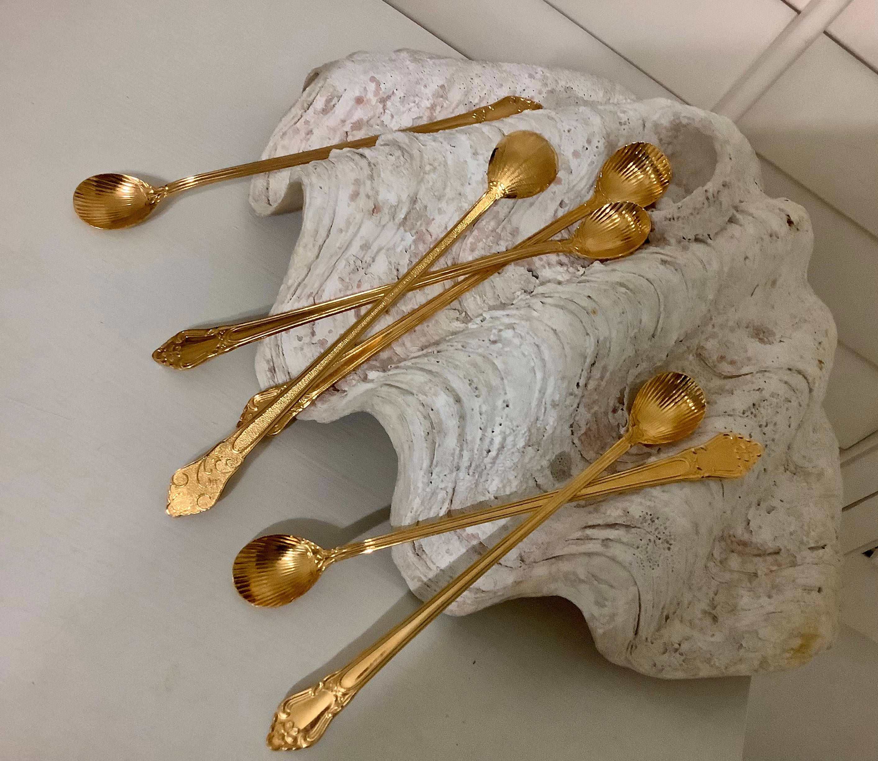 Set of 6 Vintage Gold Plated Oyster Spoons and 6 Cutlery Rest Etsy