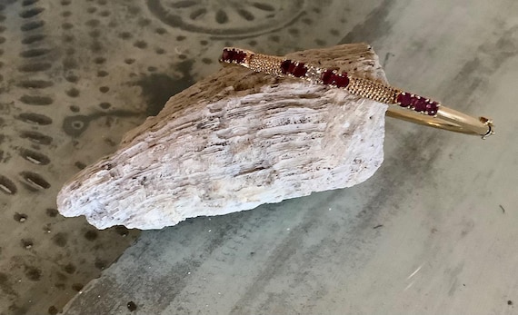 14K Solid Gold Ruby and Diamond Elegant Bangle Br… - image 15