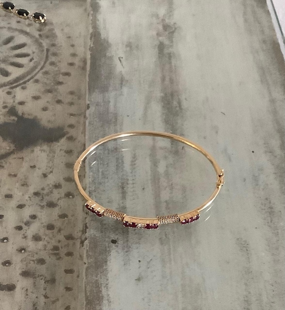 14K Solid Gold Ruby and Diamond Elegant Bangle Br… - image 3