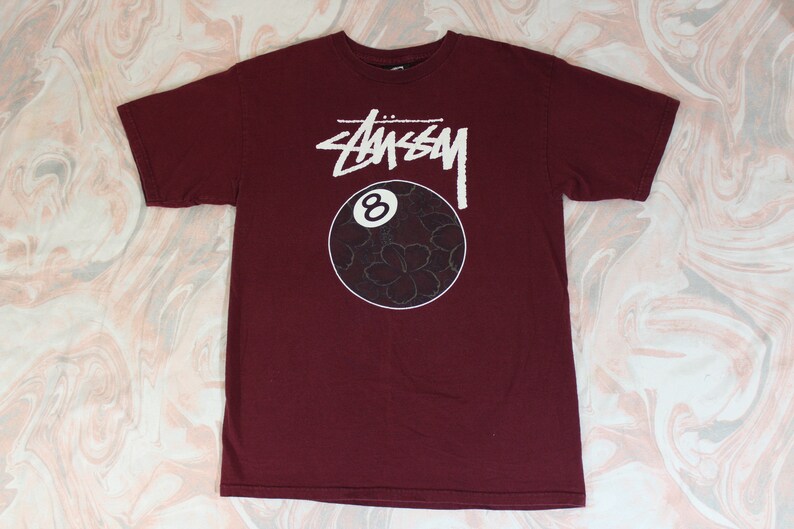 00s y2k vintage Stussy USA 8 ball tshirt in maroon red size | Etsy