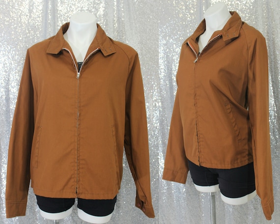 40s / 50s brown cotton light weight zip up utility