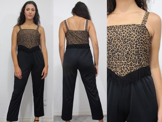 90/'s Black Polyester Jumpsuit with Tie Straps