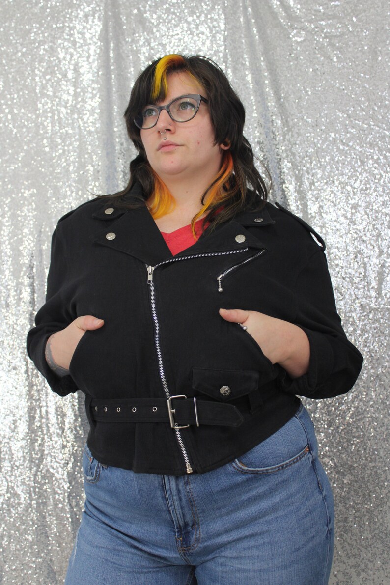 black denim biker jacket womens