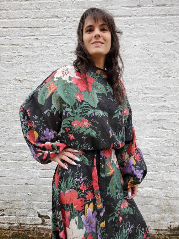 Small | 70s floral dolman sleeve dress by Young E… - image 4