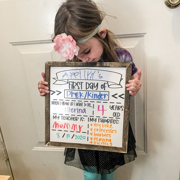 First Day of School Whiteboard Personalized Framed Double Sided First and Last Day of School Personalized Reusable Whiteboard Reuse Country