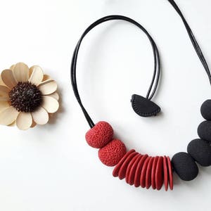 POLYMER CLAY NECKLACE- Colorful necklace-Elegant  Necklace-Fimo Beads Necklace- Black Red Necklace-Women Necklace-Jewelry For Her