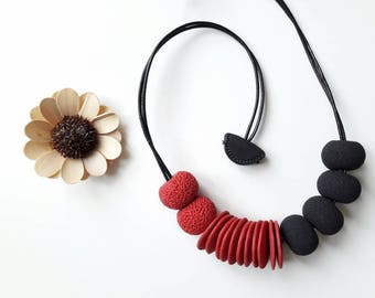 POLYMER CLAY NECKLACE- Colorful necklace-Elegant  Necklace-Fimo Beads Necklace- Black Red Necklace-Women Necklace-Jewelry For Her