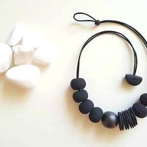 POLYMER PENDANT-  Black Necklace-Elegant Pendant-Fimo Beads Necklace- Black Color Necklace-Women Necklace-Jewelry For Her