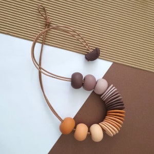 POLIMER CLAY NECKLACE, beaded necklace, autumn colors, gift for women, pendant necklace, christmas gift, brown necklace, colorful necklace